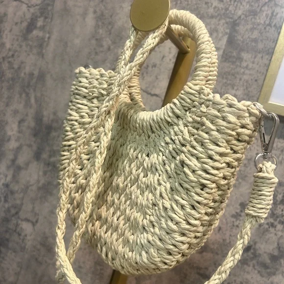 Woven Straw Half Moon Bag – Summer Rattan Crossbody Purse for Women - Picture 6 of 6